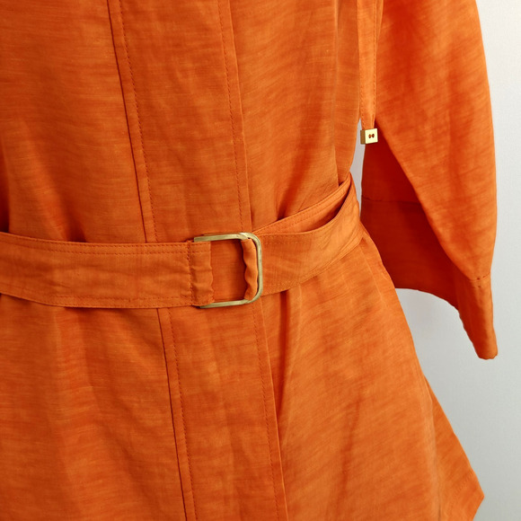 Lafayette 148 Belted Full Zip Front Jacket Size 10 Orange Linen Cupro Pockets - Picture 6 of 11